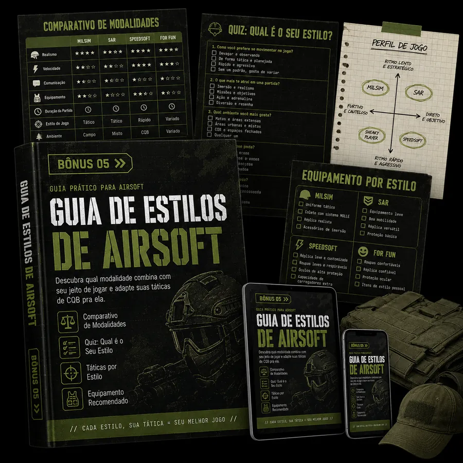 Mockup do bônus Guia de Estilos de Airsoft: Qual é o Seu?